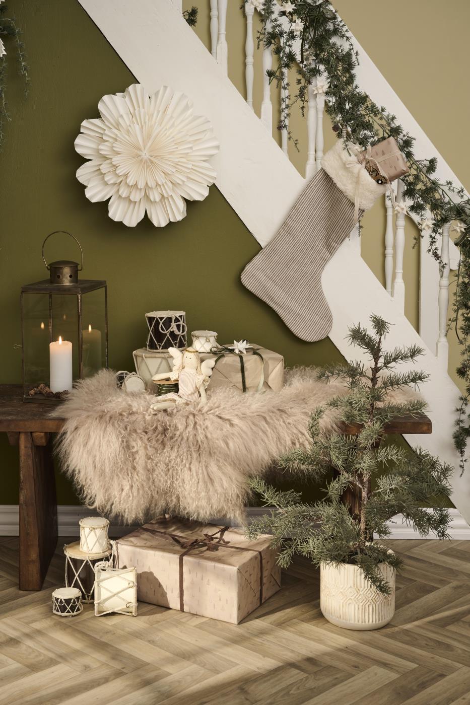 Julestrømpe Striper Beige