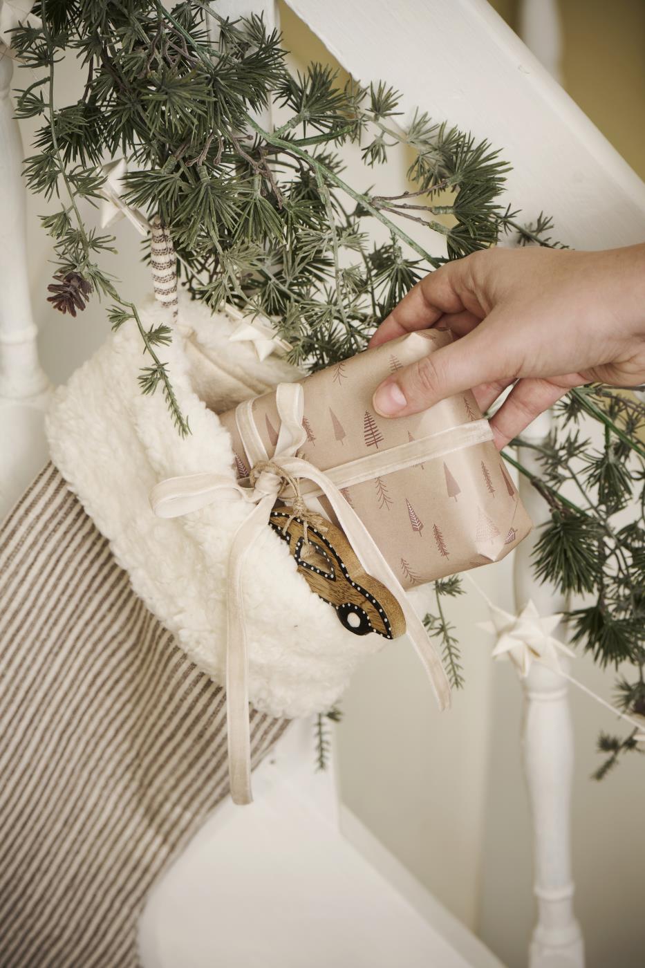 Julestrømpe Striper Beige